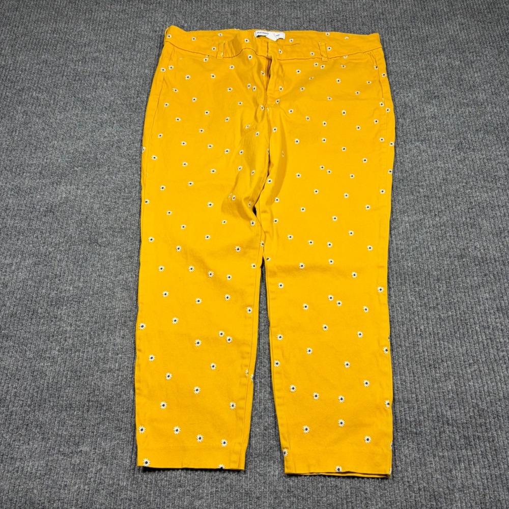 Old Navy Pants Womens 18 Pixie Yellow Daisy Floral Ankle Chino Trousers Stretch